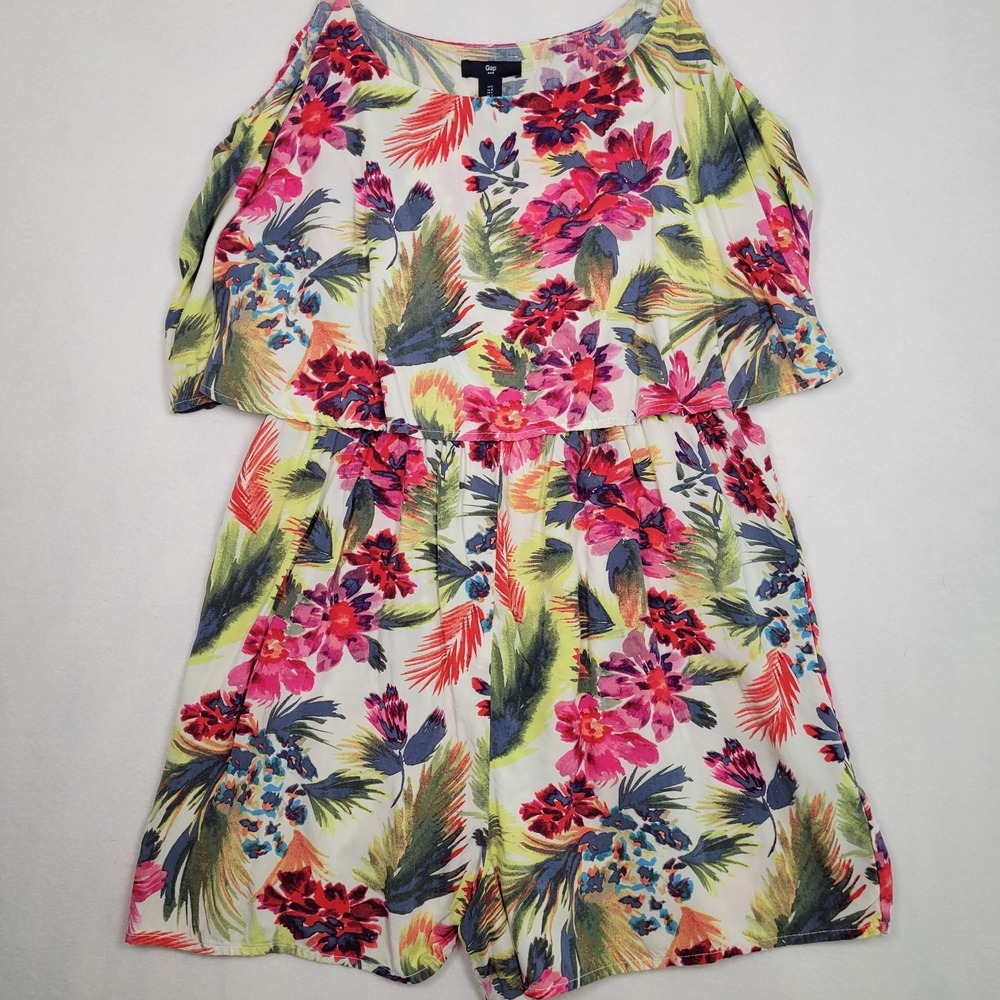 Gap Romper Womens L Rayon Tropical Floral Adjustable Tiered‎